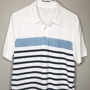 White with Black & Blue Striped Polo Size XL